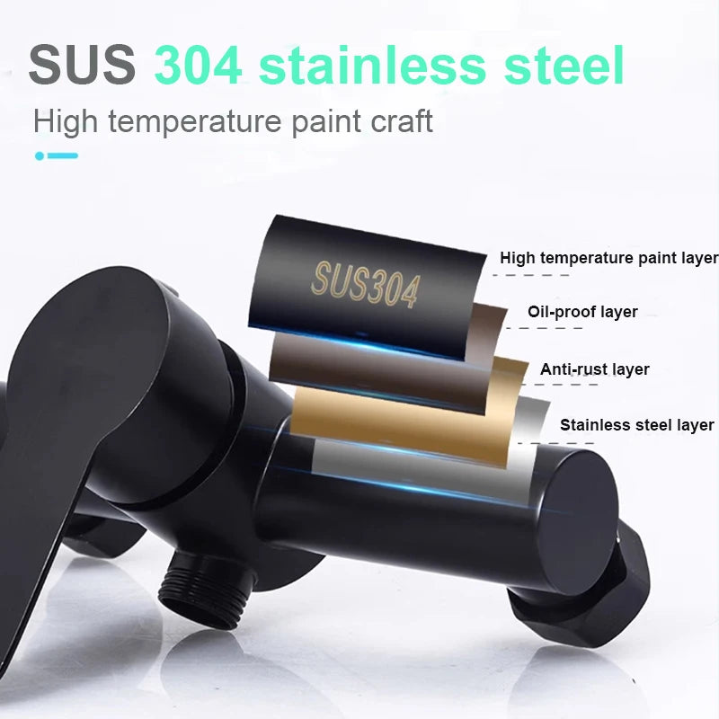 PET-  Black Bathroom Shower Faucet Wall Mounted Hot and Cold Water Mixing Valve Faucet 304 Stainless Steel Triple Tub Faucet