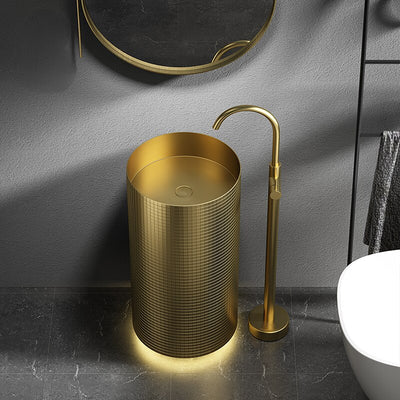 Brushed Gold round stainless steel freestanding pedestal basin sink