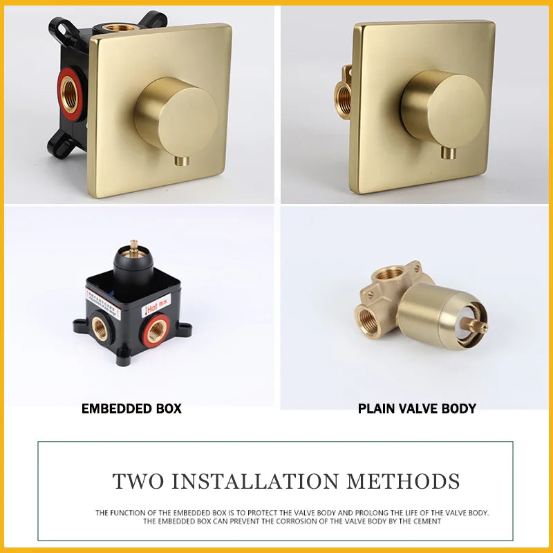 Hot and Cold Mixing Valve Body Faucet Single Handle Bathroom Concealed Shower Mixing Valve and Trim Kit Round Square