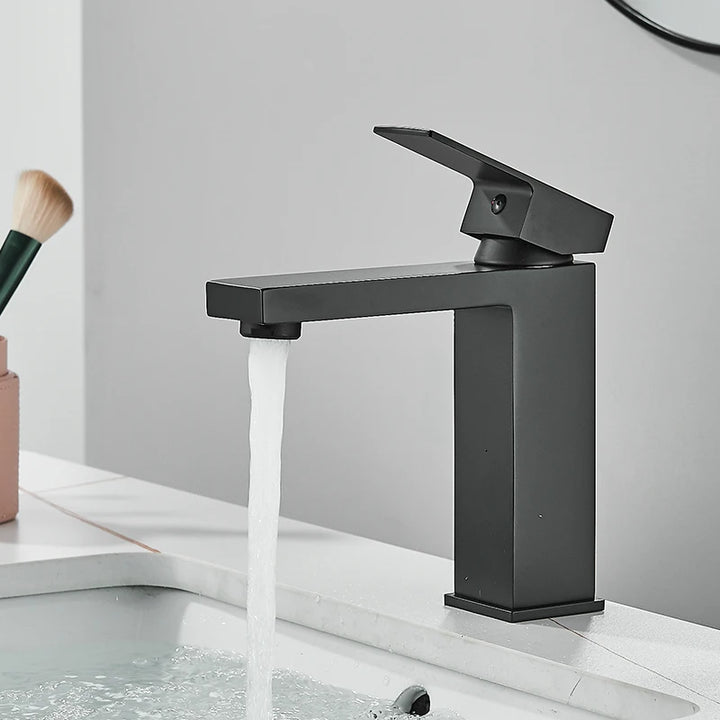 CARRE-Bathroom Faucet Deck Mount Basin Sink Taps Hot Cold Water Mixers Single Handle Tap Washbasin Crane Short/Tall
