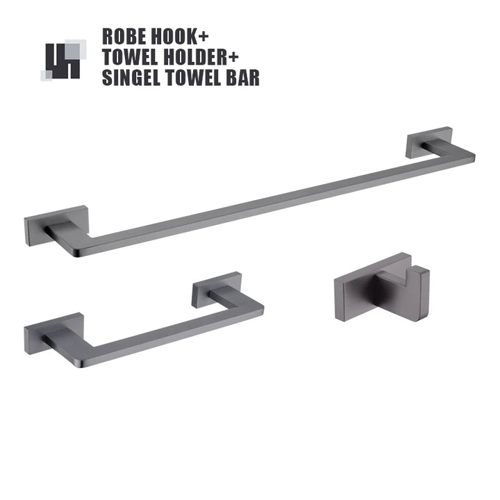 Gunmetal Stainless Steel Bathroom Hardware Towel Rack Toilet Paper Holder,Toilet Brush,Robe Hook Towel Bar Holder Grey Stainless