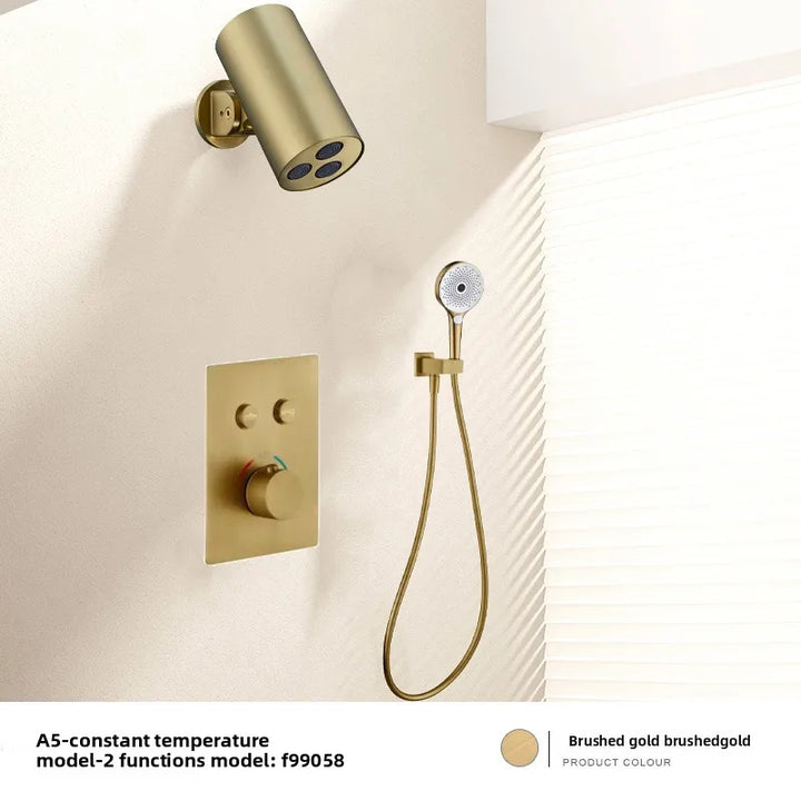 Aston-Camera Wall Mounted Thermostatic Shower Set Gunmetal Grey All Copper Concealed Rain Shower Head