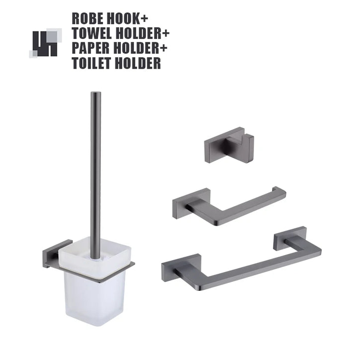 Gunmetal Stainless Steel Bathroom Hardware Towel Rack Toilet Paper Holder,Toilet Brush,Robe Hook Towel Bar Holder Grey Stainless