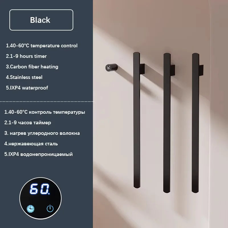 Elemento- Towel Warmer Hidden Wires Electric Heated Towel Rail Temperature Time Control Bath Electric Towel Rack