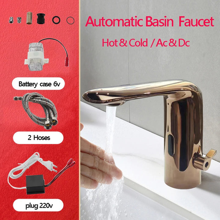 Rose Gold automatic commerical single hole bathroom faucet