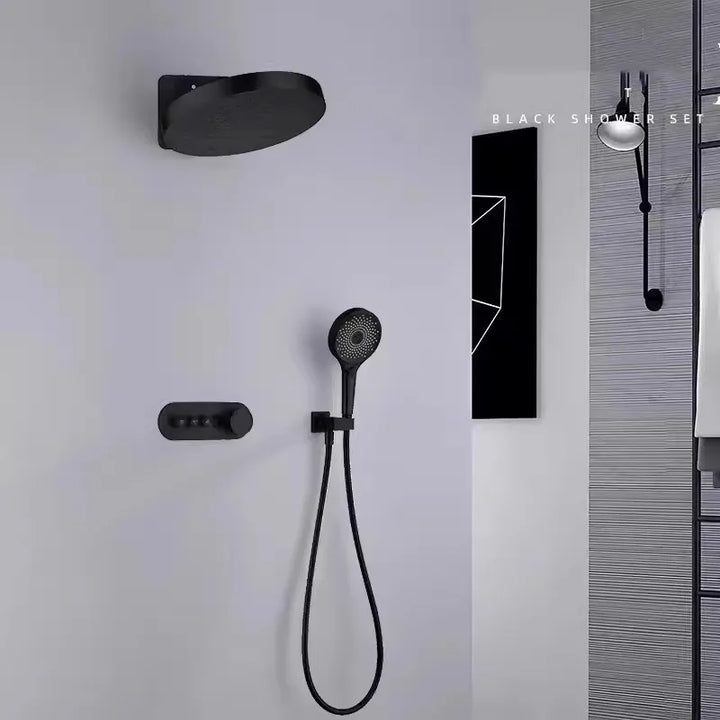Hanz-Rainfall Shower Set Wall Mounted Gray Thermostatic Shower Faucet Set Digital Display Bathroom Bath & Shower Mixer Tap Brass