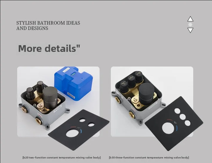 Aston-Camera Wall Mounted Thermostatic Shower Set Gunmetal Grey All Copper Concealed Rain Shower Head