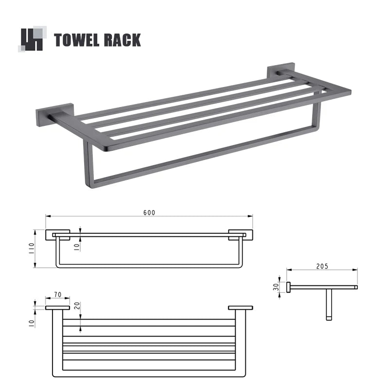 Gunmetal Stainless Steel Bathroom Hardware Towel Rack Toilet Paper Holder,Toilet Brush,Robe Hook Towel Bar Holder Grey Stainless