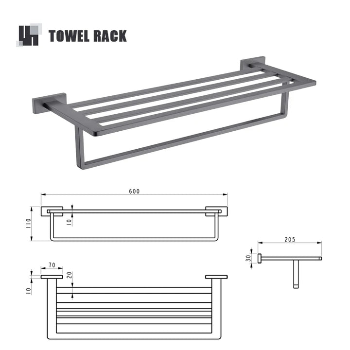 Gunmetal Stainless Steel Bathroom Hardware Towel Rack Toilet Paper Holder,Toilet Brush,Robe Hook Towel Bar Holder Grey Stainless