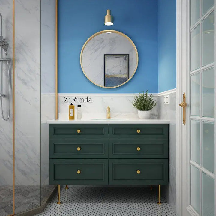 Manchester Oak bathroom cabinet, washstand, bathroom cabinet, mirror cabinet, round mirror combination sink, washbasin.