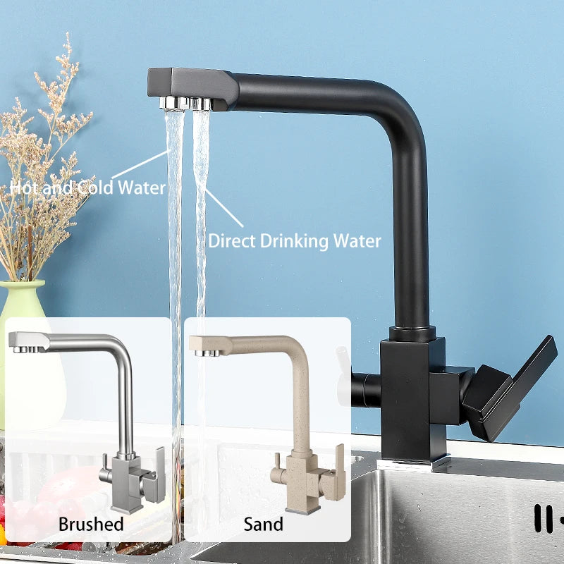 QUITO-BAR-Filtered Kitchen Faucets Gold Black Brass Purifier Faucet Dual Sprayer Drinking Water Faucet Tap Nozzle Sink Mixer Tap