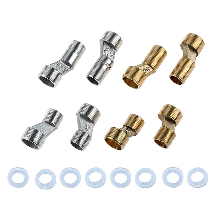 Z shape x 2Pcs Adjustable Kitchen Bathroom Shower Faucet Adapter Brass&Stainless Steel Wall Mounted Replacement Angle Valve S-unions Parts