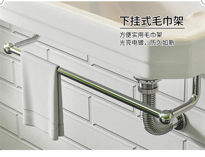 Fairfax II Wall Mounted Victorian ceramic sink with hot & cold seperate and towel holder