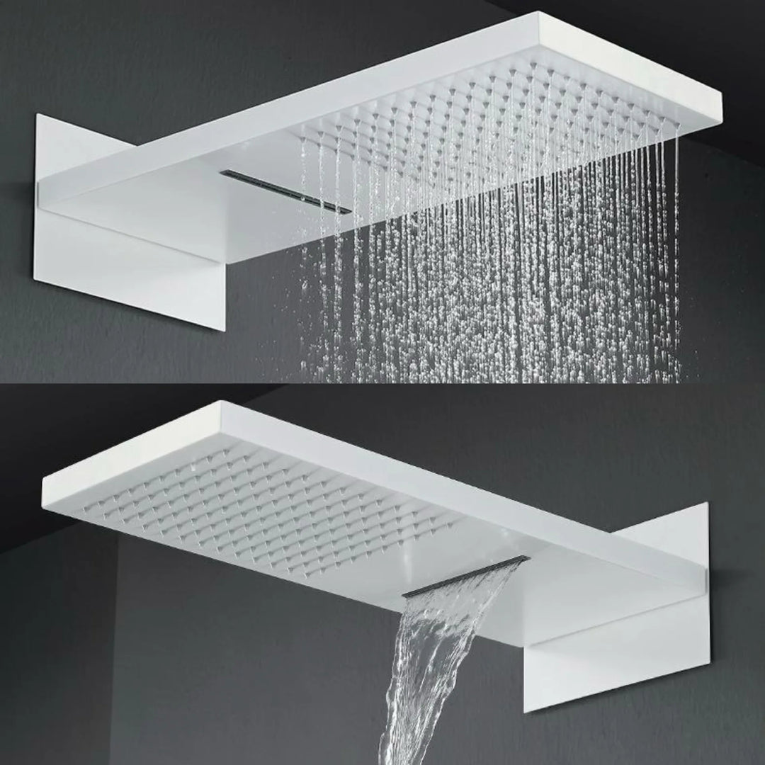 White Matte Full Brass Thermostatic Concealed Wall Mounted Shower Set with Rainfall Showerhead for Bathroom