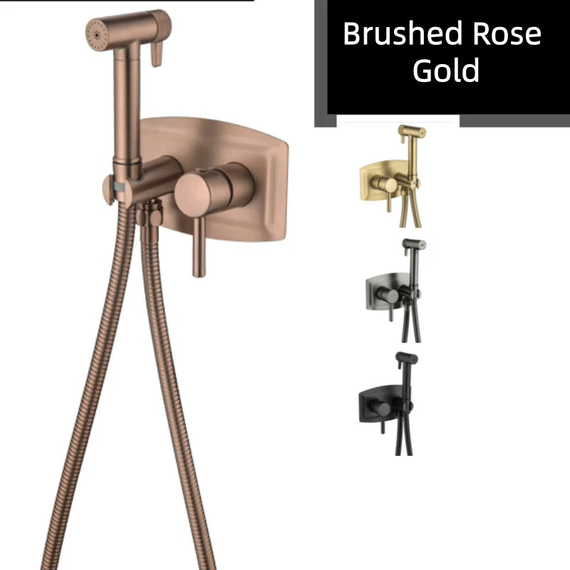 Brushed Rose Rose Gold Bidet Faucet Handheld Bidet Toilet Sprayer Set Hot and cold water Tap Brass Toilet Faucet Shower Head