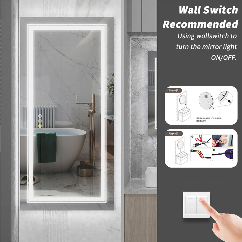 Pavorotti-Extra Large Rectangle Bathroom Mirror LED Vanity Dimmable Backlit Anti-Fog Memory with Front and Backlight Shatter-Proof