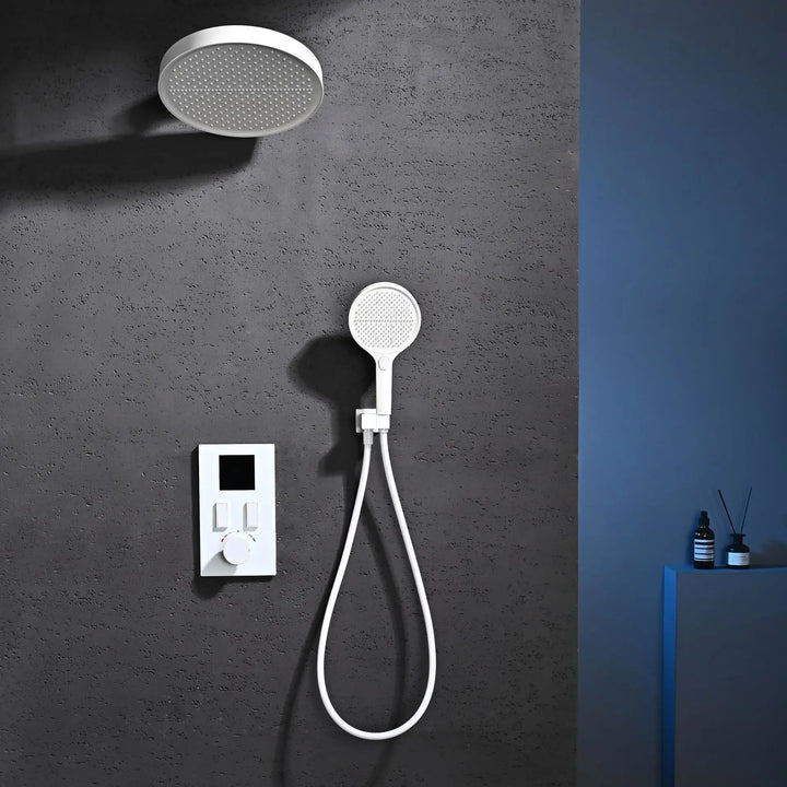 Smart Digital Display All Copper Wall Mounted Shower Set Waterfall Rain Bathroom