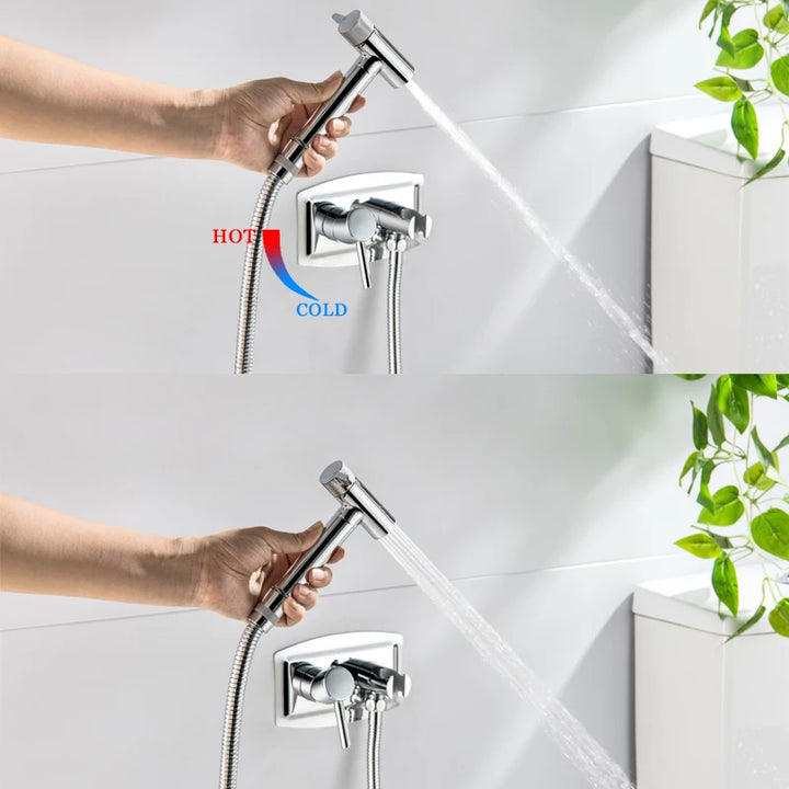 Brushed Rose Rose Gold Bidet Faucet Handheld Bidet Toilet Sprayer Set Hot and cold water Tap Brass Toilet Faucet Shower Head