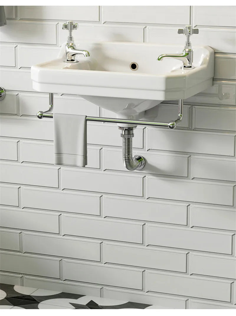 Fairfax II Wall Mounted Victorian ceramic sink with hot & cold seperate and towel holder