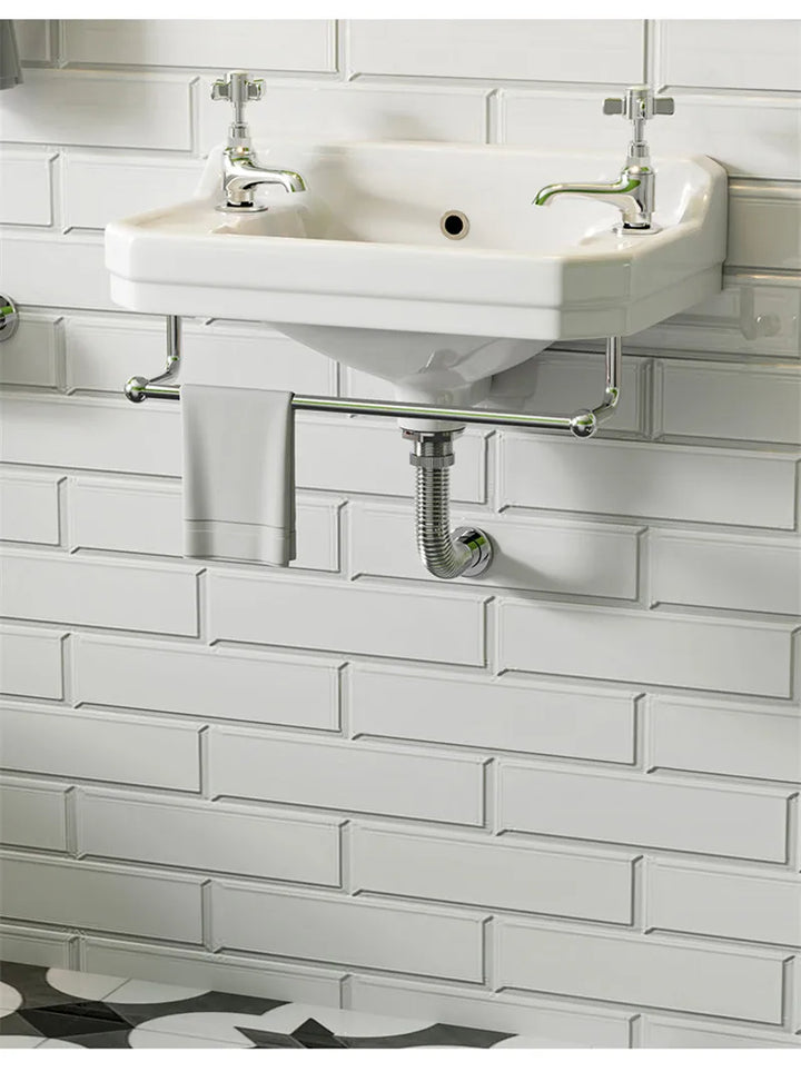 Fairfax II Wall Mounted Victorian ceramic sink with hot & cold seperate and towel holder