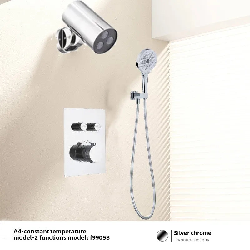 Aston-Camera Wall Mounted Thermostatic Shower Set Gunmetal Grey All Copper Concealed Rain Shower Head