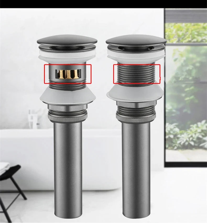Gun Gray Pop Up Wash Basin Push Down Pop Up Drainer
