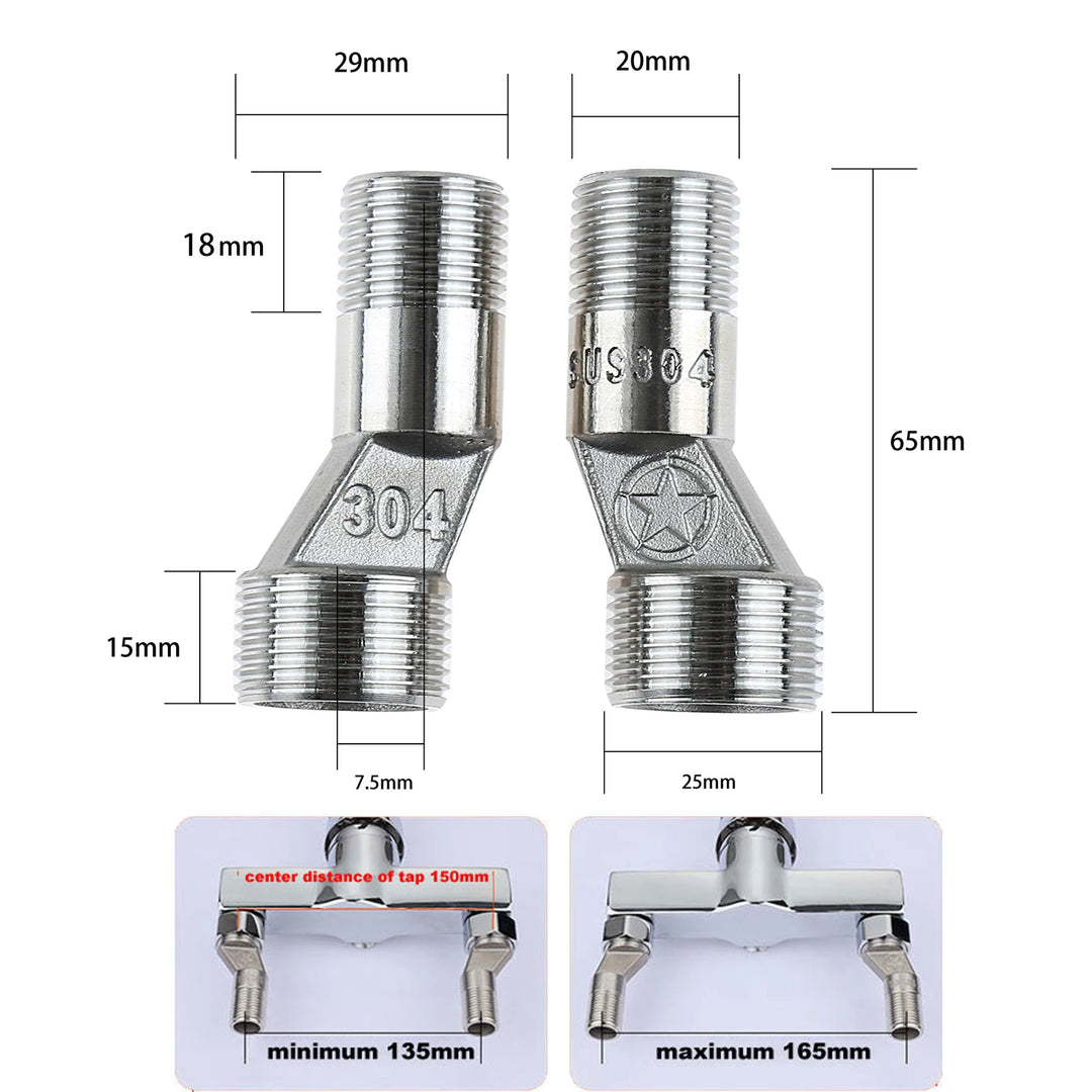 Z shape x 2Pcs Adjustable Kitchen Bathroom Shower Faucet Adapter Brass&Stainless Steel Wall Mounted Replacement Angle Valve S-unions Parts