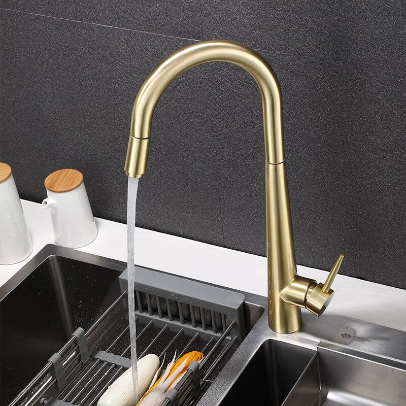 Brushed gold Kitchen Faucet Single Hole Pull Out Spout Kitchen Sink Mixer Tap Stream Sprayer Head rose gold /Black Mixer Tap