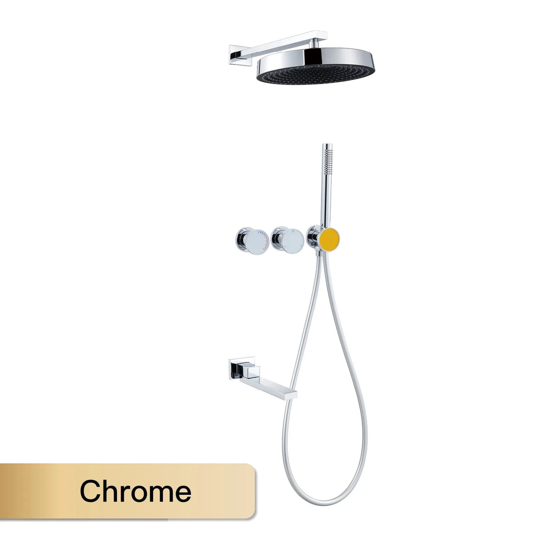 Lisboa II-Brass Shower System Simple Design Wall Mounted 2 Handle Hot & Cold Water 3 Function Bathroom Faucet