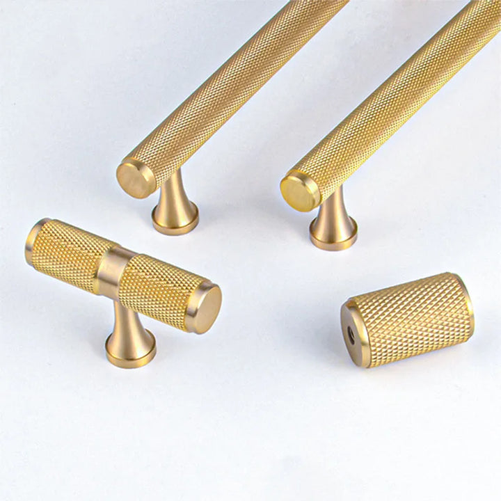 Brass Knurled Cabinet Handles Wardrobe Bar Pull with Baseplate Textured Furniture Door Handle with Baseboard Drawer Knobs
