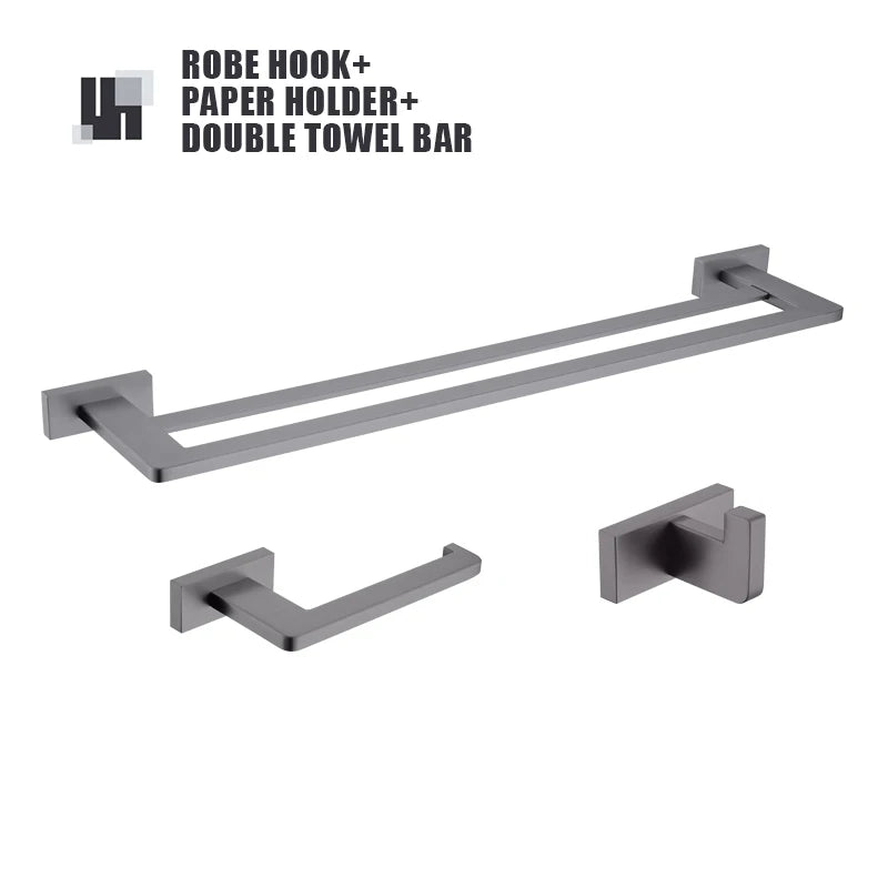 Gunmetal Stainless Steel Bathroom Hardware Towel Rack Toilet Paper Holder,Toilet Brush,Robe Hook Towel Bar Holder Grey Stainless