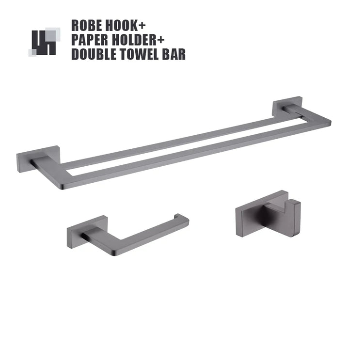 Gunmetal Stainless Steel Bathroom Hardware Towel Rack Toilet Paper Holder,Toilet Brush,Robe Hook Towel Bar Holder Grey Stainless