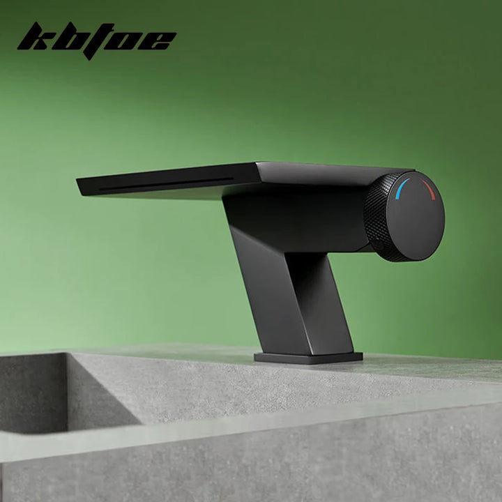 Doberman-Gun Gray/Brushed Gold Waterfall Basin Faucet Bathroom Cold Hot Knob Switch Toilet Sink Mixer Tap Deck Mounted Modern Vanity Tap