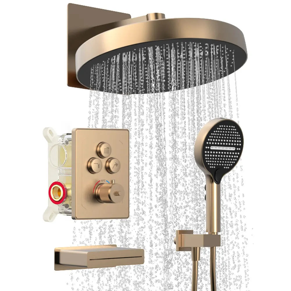 Apartamento-  Thermostatic Shower Faucet Hotel Bathroom Mixer Wall Mounted Jet Massage Spray Pattern Brass Chrome Ceramic