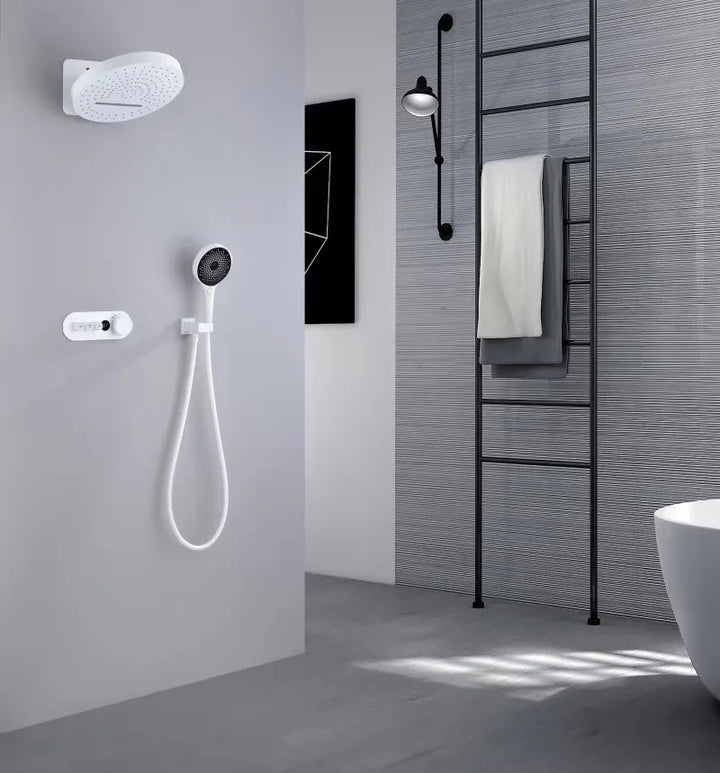 Hanz-Rainfall Shower Set Wall Mounted Gray Thermostatic Shower Faucet Set Digital Display Bathroom Bath & Shower Mixer Tap Brass