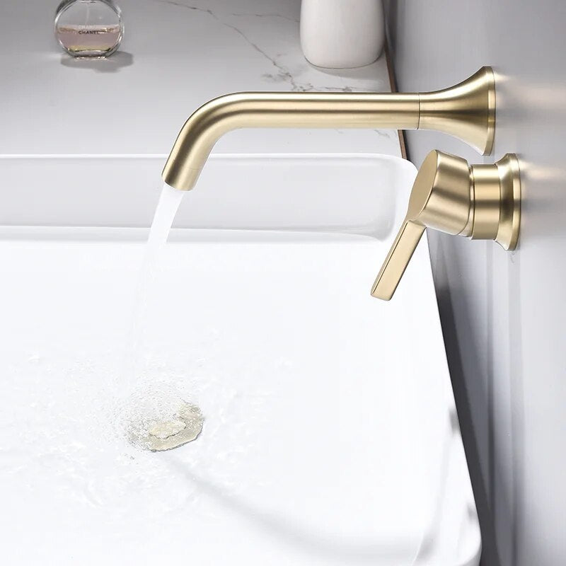 Modern wall mounted single lever handle bathroom faucet