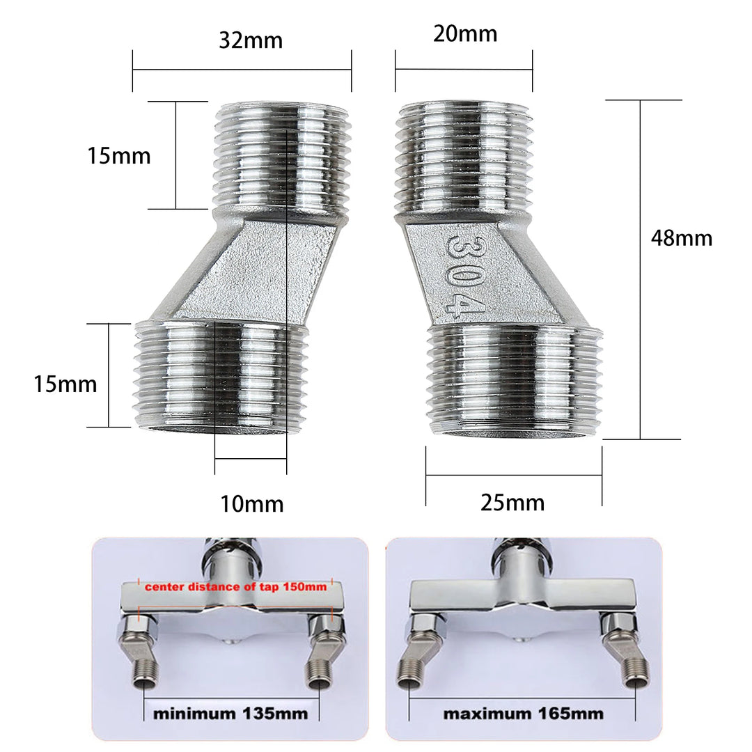 Z shape x 2Pcs Adjustable Kitchen Bathroom Shower Faucet Adapter Brass&Stainless Steel Wall Mounted Replacement Angle Valve S-unions Parts