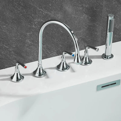 Luxury Brass Black Deck-Mounted 5-Hole Bathroom Bath tub Rotating Faucet Mixer Bathtub Basin Water Tap With Spray