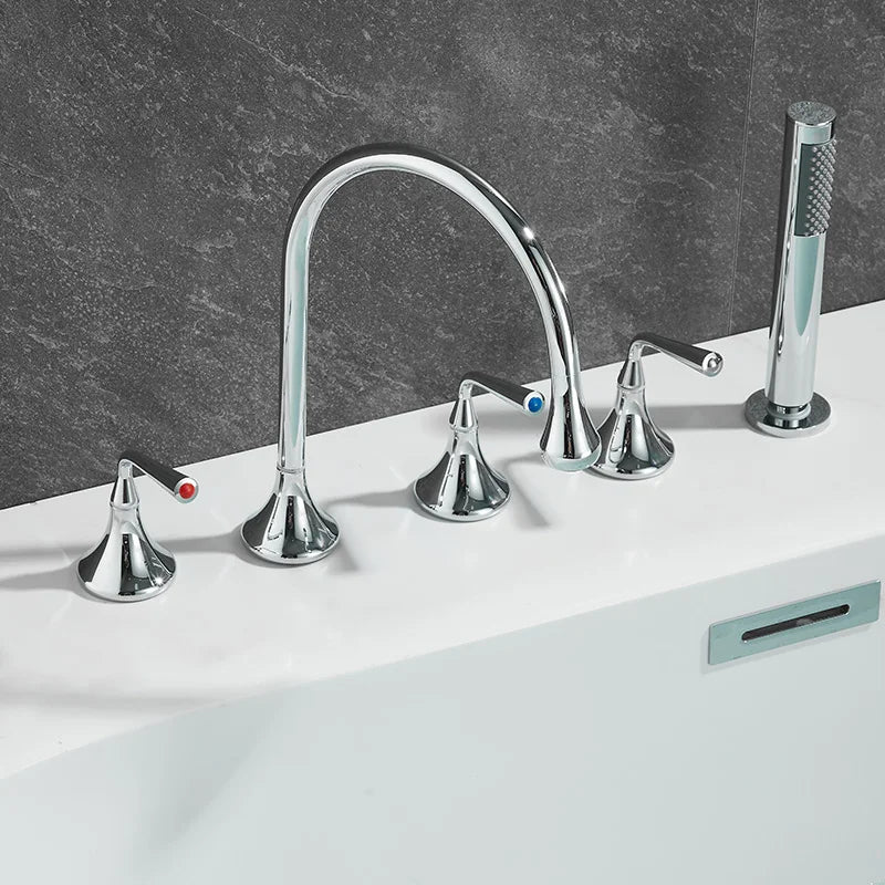 Luxury Brass Black Deck-Mounted 5-Hole Bathroom Bath tub Rotating Faucet Mixer Bathtub Basin Water Tap With Spray