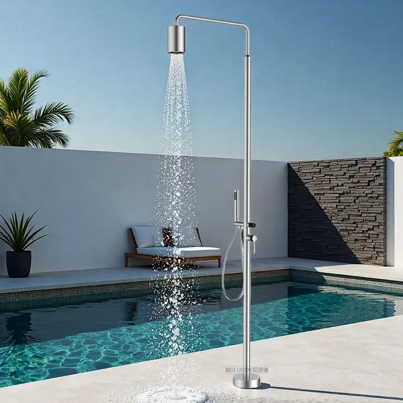 Outdoor floor shower stainless steel vertical shower shower villa swimming pool beach bath hot and cold column set