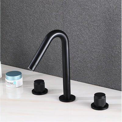 New 2023 Black with gold two tone 8" inch wide spread bathroom faucet