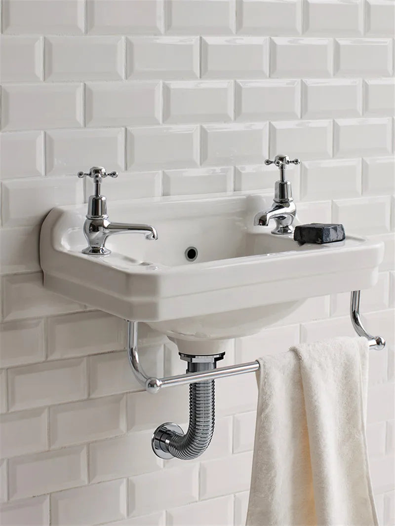 Fairfax II Wall Mounted Victorian ceramic sink with hot & cold seperate and towel holder