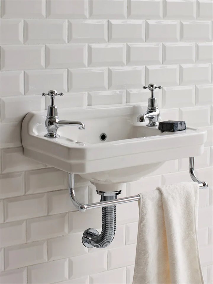Fairfax II Wall Mounted Victorian ceramic sink with hot & cold seperate and towel holder
