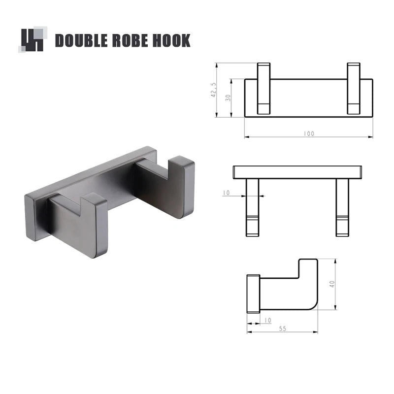 Gunmetal Stainless Steel Bathroom Hardware Towel Rack Toilet Paper Holder,Toilet Brush,Robe Hook Towel Bar Holder Grey Stainless