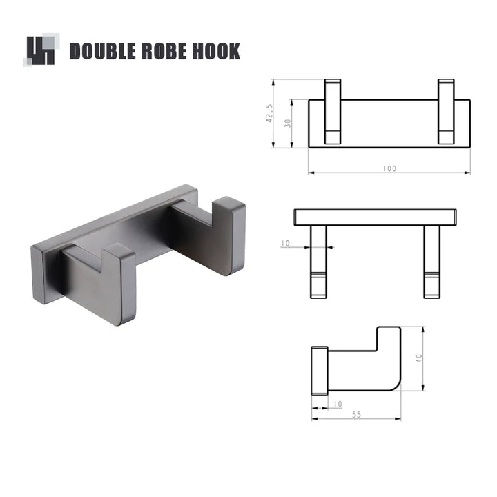 Gunmetal Stainless Steel Bathroom Hardware Towel Rack Toilet Paper Holder,Toilet Brush,Robe Hook Towel Bar Holder Grey Stainless