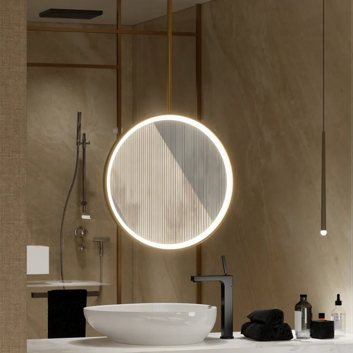 Stock-24" Inches Brushed Gold Round Ceiling mount brushed gold LED mirror