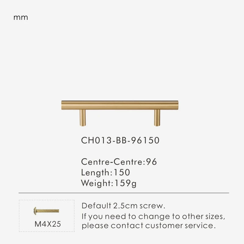 Nurlin Solid Brass Round Rod T-shaped Cabinet Handle Extended Long Wardrobe Drawer Refrigerator Kitchen door Pull Furniture