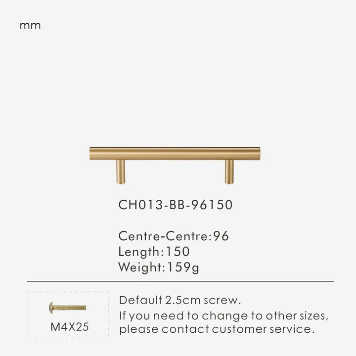 Nurlin Solid Brass Round Rod T-shaped Cabinet Handle Extended Long Wardrobe Drawer Refrigerator Kitchen door Pull Furniture