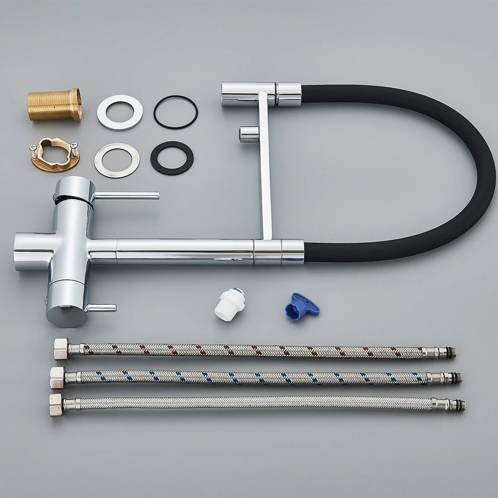 Brazilia-Faucet Chrome Deck Mounted Kitchen Mixer Tap 360 Rotate Drinking Sink Tap Water Purification Tap Crane For Kitche