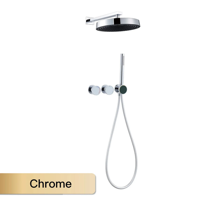 Lisboa II-Brass Shower System Simple Design Wall Mounted 2 Handle Hot & Cold Water 3 Function Bathroom Faucet